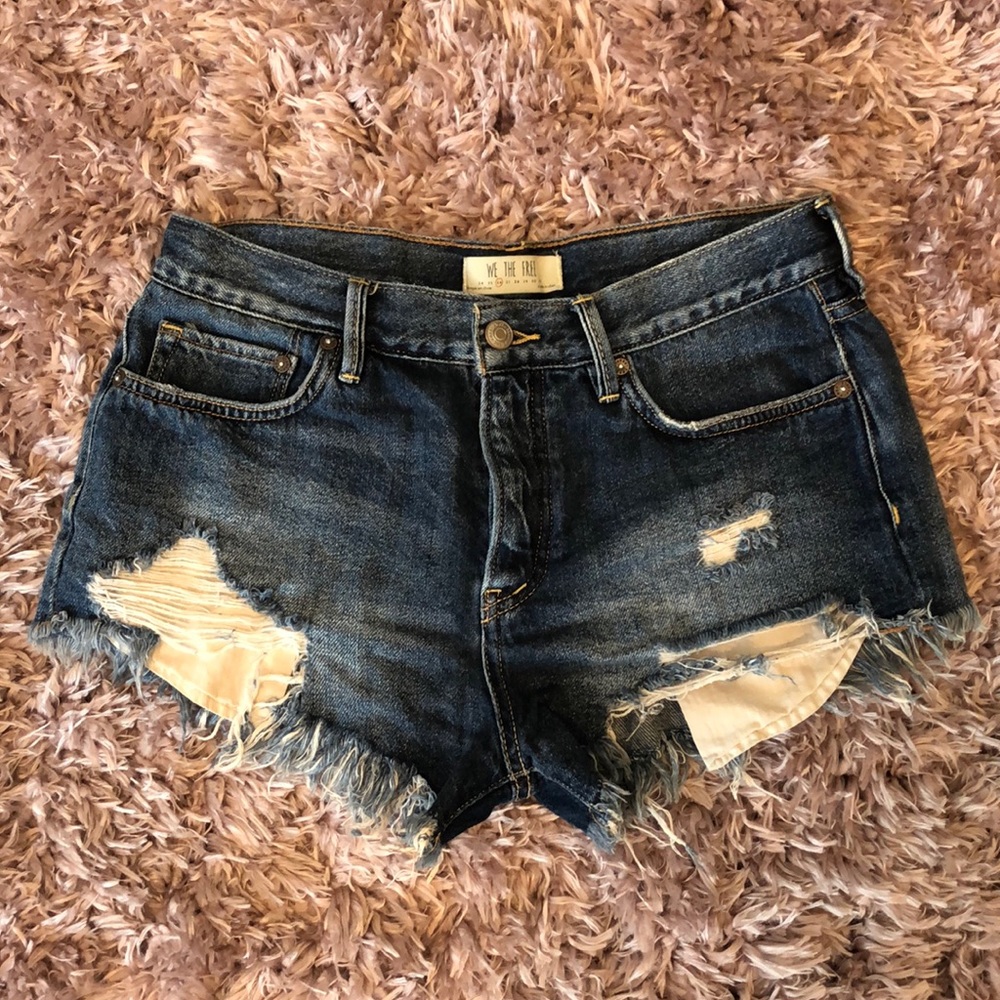 Free People Distressed Denim Jean Shorts